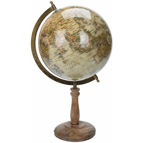 Mappamondo girevole con base in metallo e mappe Ø21 cm -Beige