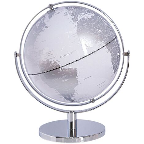 Mappamondo in Plastica Bianca e Argento Girevole con Supporto Cromato Drake