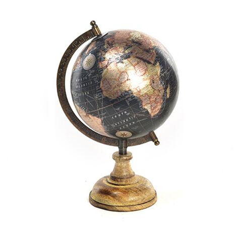 Mappamondo "Metallic" con base in legno per interno da 27,5 cm -Scuro