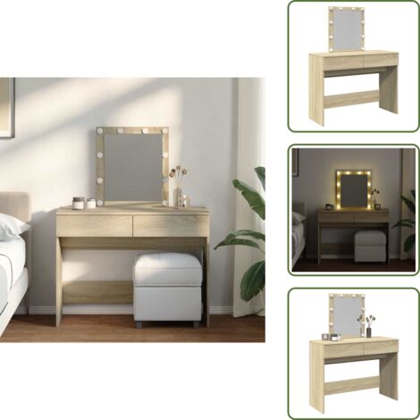 Maquillaje - vidaXL Tocador con LED color roble Sonoma 100x40x130 cm - Almacenamiento