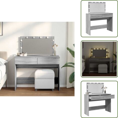 Maquillaje - vidaXL Tocador con luces LED color gris Sonoma 100x40x120 cm - Almacenamiento