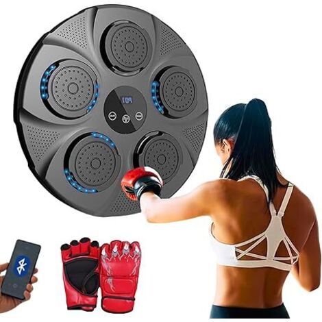 Máquina de boxeo Máquina de boxeo con música, Máquina de boxeo con música electrónica, Dispositivo de entrenamiento de boxeo de pared de PU, Almohadilla de boxeo LED con guantes de boxeo, Luces al rit