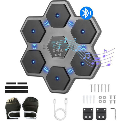 Máquina de boxeo Máquina de boxeo con música, Máquina de boxeo con música electrónica, Dispositivo de entrenamiento de boxeo de pared de PU con guantes de boxeo, Almohadilla de boxeo LED, luces al rit