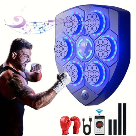 Máquina de boxeo musical con guantes de boxeo, máquina de boxeo musical inteligente con luz LED, 9 modos de velocidad y modo de conteo.