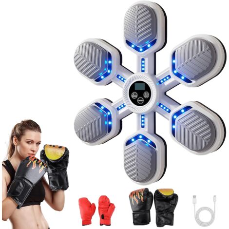 Máquina de boxeo musical con guantes, máquina de música inteligente, juego de boxeo de pared, Bluetooth, LED, objetivo de golpeo inteligente, 9 velocidades, 9 modos