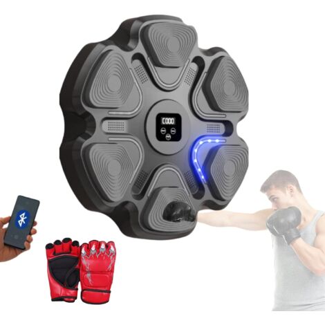 Máquina de boxeo musical, equipo de entrenamiento de boxeo de PU montado en la pared, tapete de boxeo LED con guantes de boxeo, Bluetooth, luces al ritmo de la música.