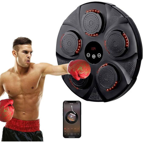 Máquina de boxeo musical inteligente Bluetooth Music Boxer máquina de boxeo electrónica portátil montada en la pared con guantes de boxeo probador de fuerza de boxeo Es negro.