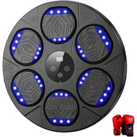 Máquina de boxeo musical LED, equipo electrónico de entrenamiento musical con Bluetooth y objetivo inteligente para el hogar, altura ajustable para montaje en pared, con guantes, para adultos y niños.