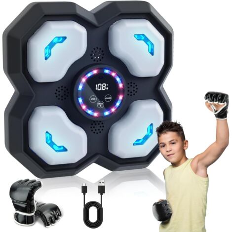 Máquina de boxeo musical para niños, luz LED, máquina de boxeo electrónica con guantes de boxeo, equipo deportivo inteligente con 9 modos de velocidad, control de volumen, modo