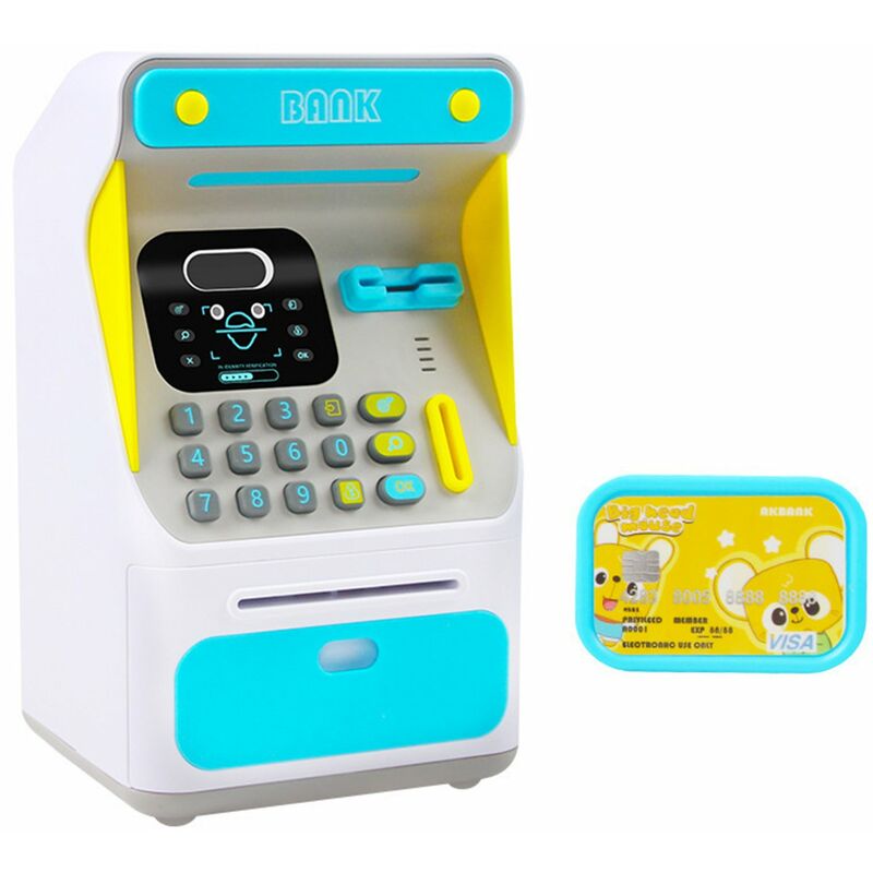 

Maquina de cajero automatico con reconocimiento facial, alcancia, dinero rodante neumatico con tarjeta bancaria simulada, juguete educativo temprano