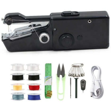 Máquina de coser portátil de mano, mini máquina de coser profesional para principiantes, máquinas de coser eléctricas con kit de costura DIY