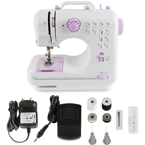 Máquina de coser portátil - Máquina de coser eléctrica de doble hilo Máquina de coser LED doméstica Tamaño completo 12 puntadas