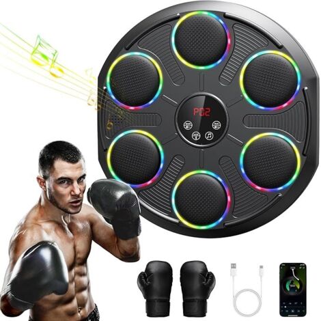 Máquina de música con caja de música, modelo de pared profesional grande, entrenador de boxeo, con electrónica LED de colores y Bluetooth, 12 niveles y modo de velocidad, para niños y adultos, familia