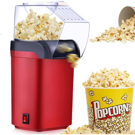 Máquina de palomitas de maíz de aire caliente para niños con tapa transparente y vaso medidor: Máquina de palomitas de maíz automática retro de 1200 W, baja en grasas y silenciosa para fiestas infanti