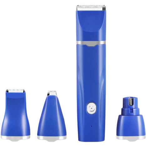 Máquina de peluquería canina profesional 4 en 1: Cortapelos inalámbrico y silencioso con cable recargable USB para gatos y otras mascotas (Azul)