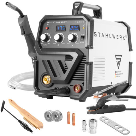 Máquina de soldadura STAHLWERK 175 ST IGBT - máquina de soldar MIG MAG con gas de protección y 175 Amperio, función MMA, adecuada para FLUX, 7 años de gerantía