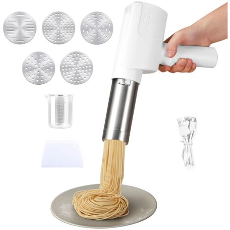 Máquina eléctrica portátil para pasta de 2000 mAh, rodillo inalámbrico para pasta fresca con 5 moldes extraíbles, máquina multifuncional automática de acero inoxidable para hacer pasta.