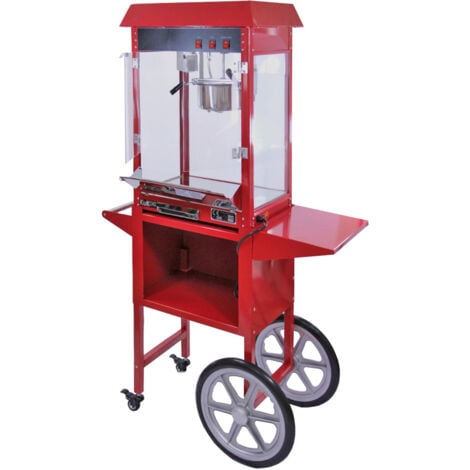 MONSTER SHOP Máquina para Hacer Palomitas de Maíz Profesional con Carrito Palomitera de Acero Dulces Caramelo Capacidad 230g Fácil Limpieza 24 Meses Garantía Eléctrica Apto para Eventos Bares Fiestas Restaurantes