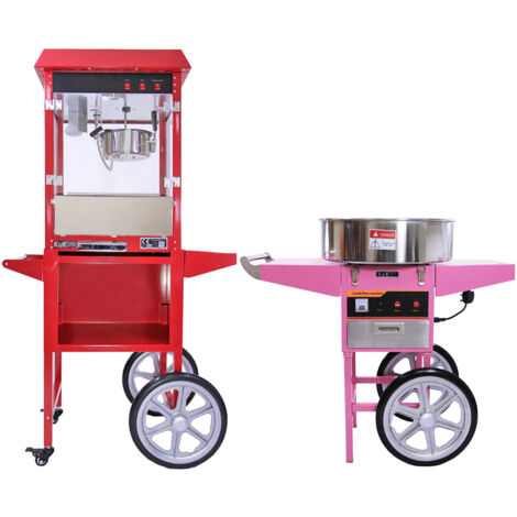 Máquina para Hacer Palomitas de Maíz y Máquina para Hacer Algodón de Azúcar con Carritos Popcorn Maker Pop Corn Machine Palomitero Profesional Cotton Candy Machine Commercial Candy Floss Machine+ Cart