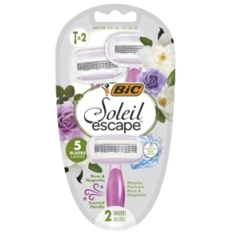 Maquinillas de afeitar BIC Soleil Escape para mujer, 5 hojas, color rosa y magnolia, 1 paquete - 2 unidades