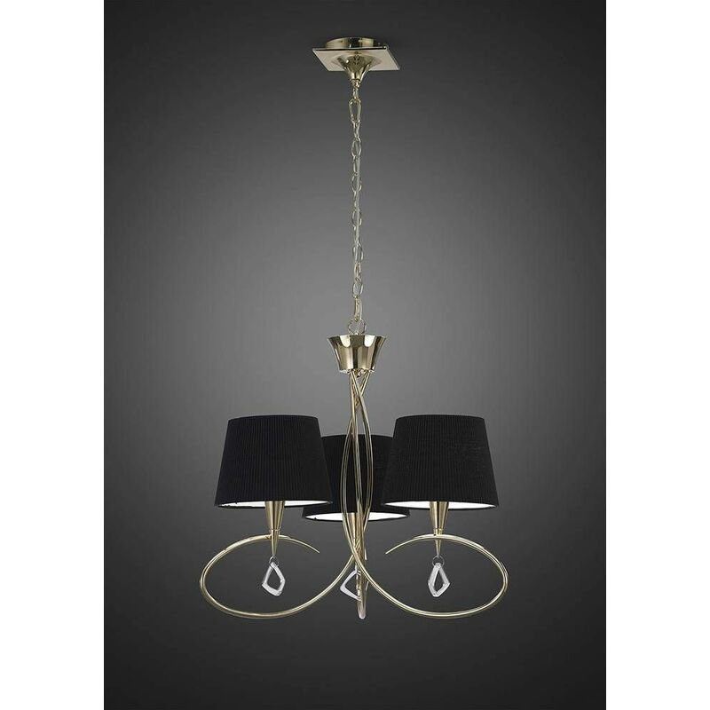 Mara pendant light 3 bulbs E14, gold with black lampshades