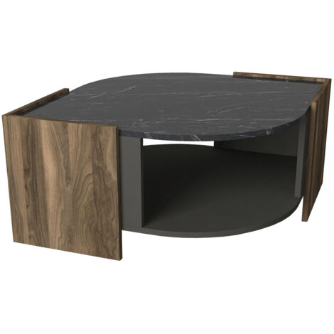 DESIGN MILLENNIUM Table basse forme d'œil Harengs Bois Naturel, Gris et Noir effet marbre