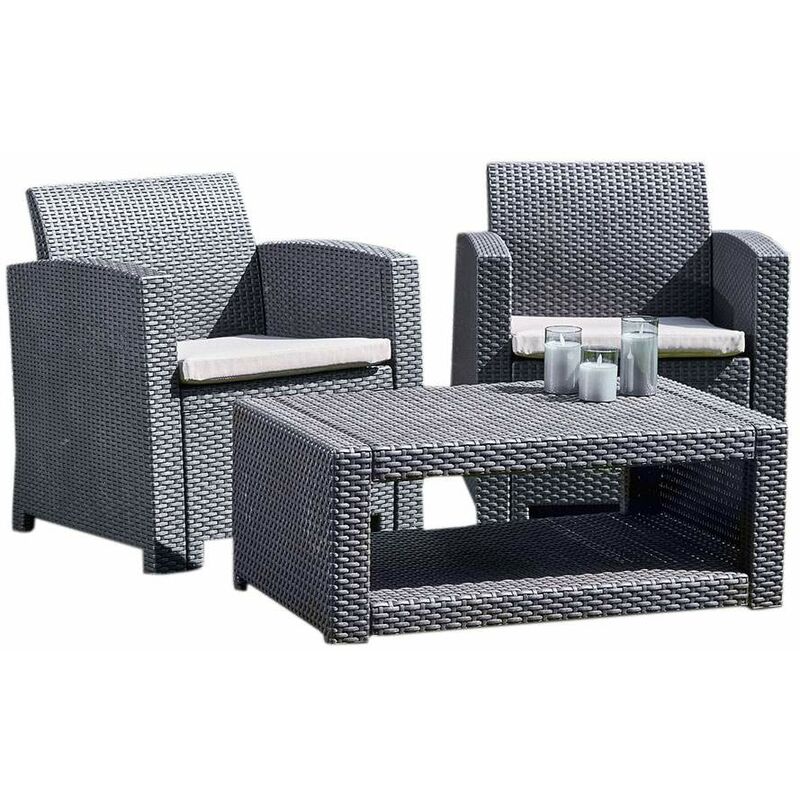 Marbella 2 Seat Rattan Armchair Outdoor Garden Set Coffee Table