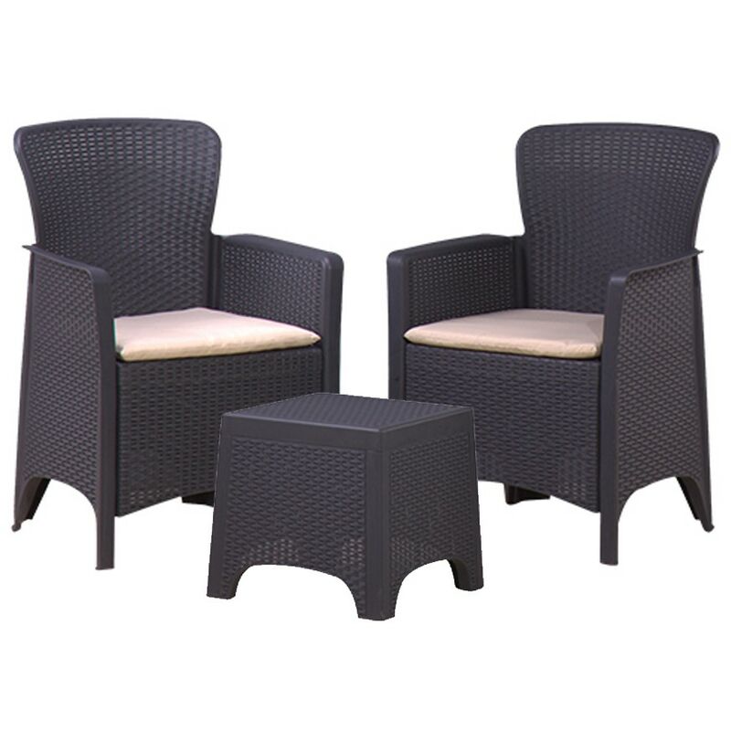 3PC Rattan Style Armchair & Table Bistro Balcony Set - Outdoor Garden Furniture