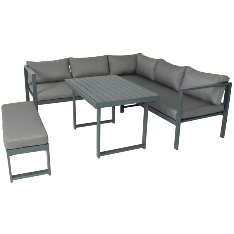 Concept-usine - marbella - Salon de jardin gris foncé 6 places canapé + banc