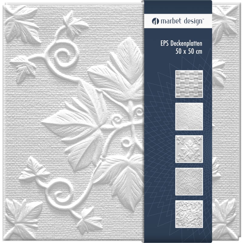 Marbet Design - dalles plafond en polystyrène eps 6 décors différents 50x50cm paquet économique: 10 m² / 40 plaques, Grono