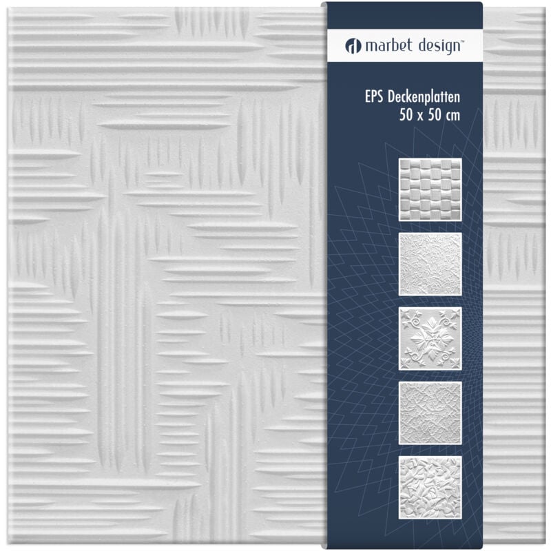 Dalles plafond en polystyrène eps 6 décors différents 50x50cm paquet économique: 10 m² / 40 plaques, Norma 2 - Marbet Design