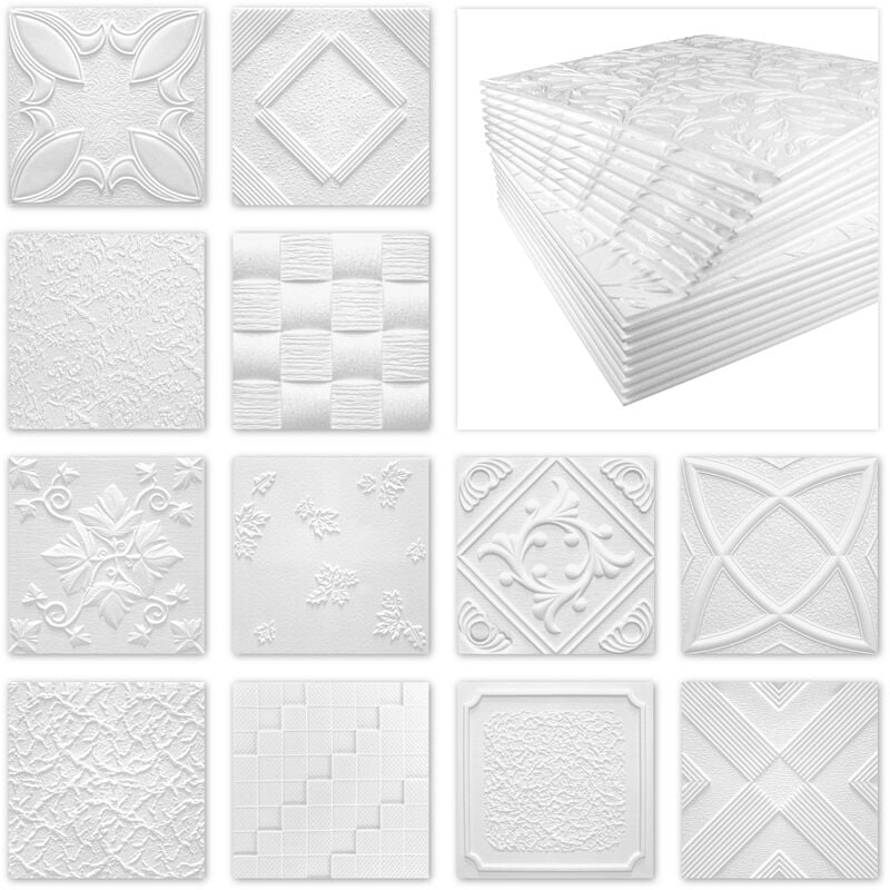 Marbet Design dalles plafond polystyrène EPS blanc 30 décors différents 50x50cm paquet économique: Antik, 2 m² / 8 panneaux
