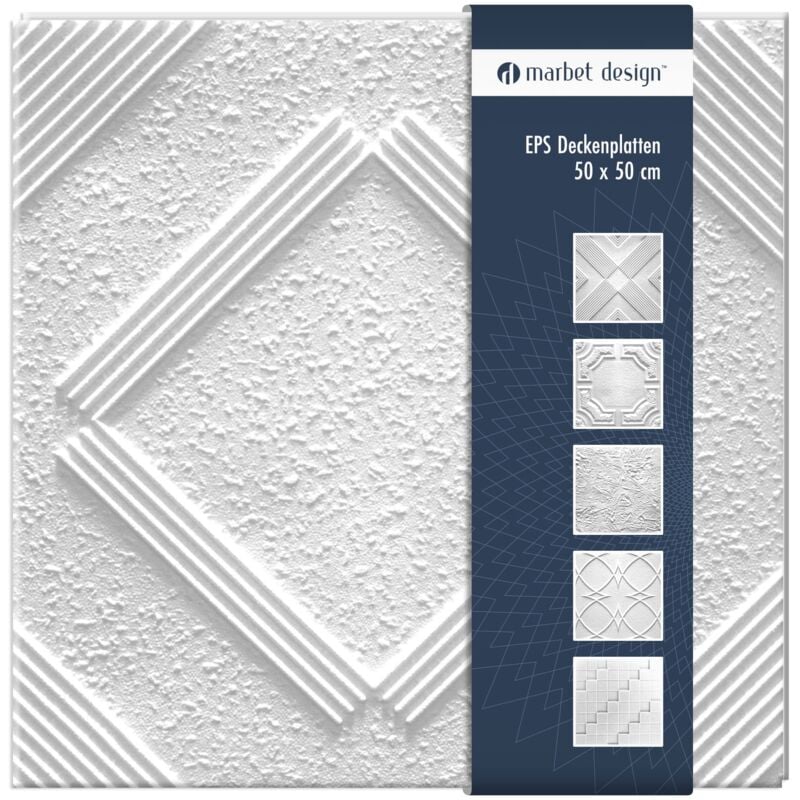 Dalles plafond polystyrène eps blanc 30 décors différents 50x50cm paquet économique: 10 m² / 40 plaques, Chicago - Marbet Design