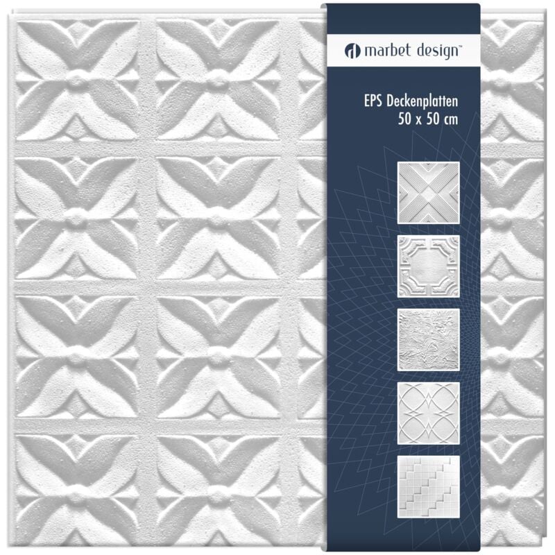 Dalles plafond polystyrène eps blanc 30 décors différents 50x50cm paquet économique: Margareta, 2 m² / 8 panneaux - Marbet Design