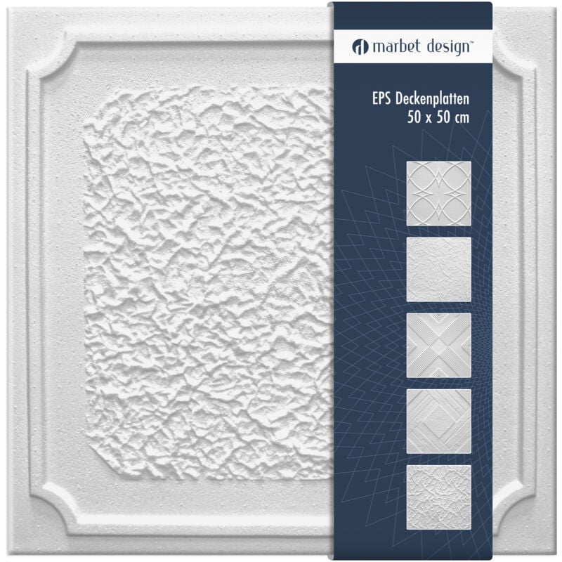 Dalles plafond polystyrène eps blanc 30 décors différents 50x50cm paquet économique: 10 m² / 40 plaques, Antik - Marbet Design
