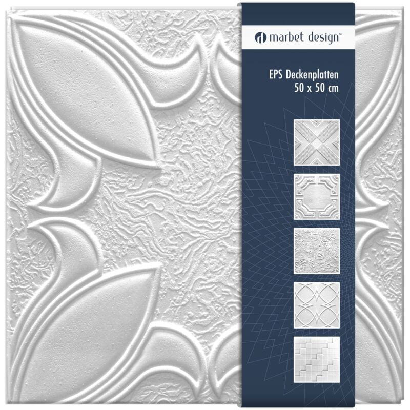 Dalles plafond polystyrène eps blanc 30 décors différents 50x50cm paquet économique: 10 m² / 40 plaques, Irys - Marbet Design