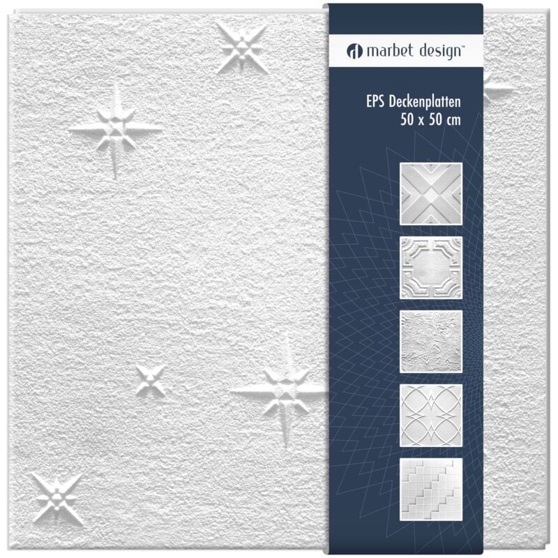 Dalles plafond polystyrène eps blanc 30 décors différents 50x50cm paquet économique: 10 m² / 40 plaques, Zima - Marbet Design