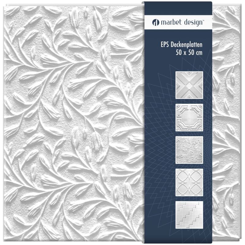 Dalles plafond polystyrène eps blanc 30 décors différents 50x50cm paquet économique: 10 m² / 40 plaques, Wiosna - Marbet Design