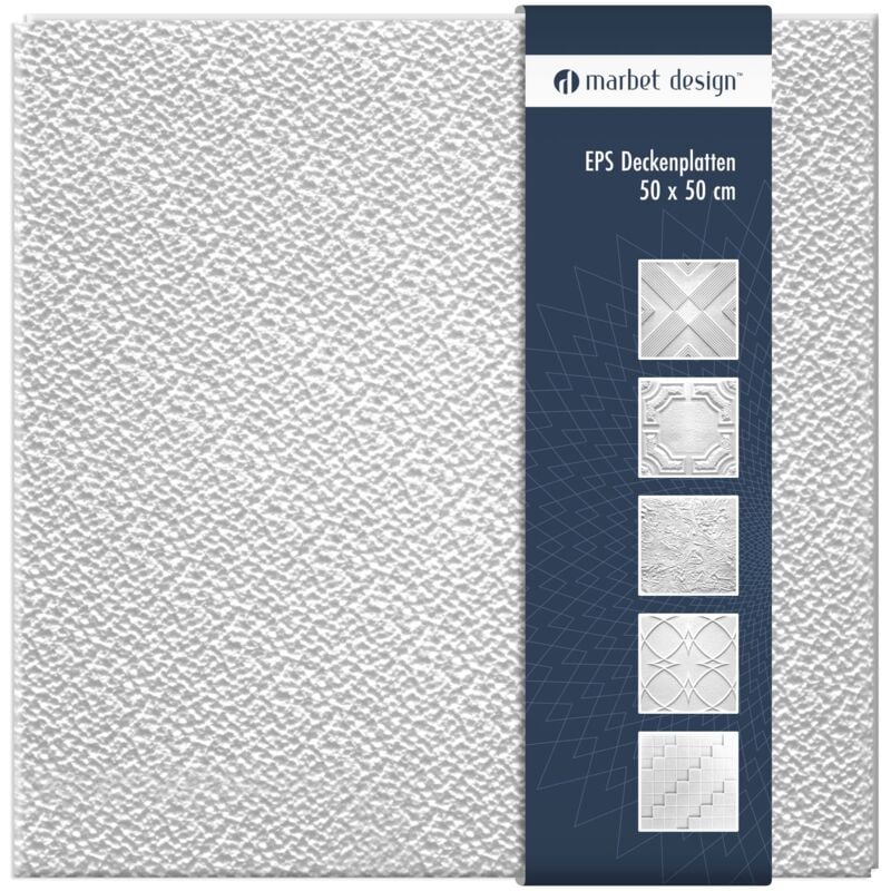 Dalles plafond polystyrène eps blanc 30 décors différents 50x50cm paquet économique: 10 m² / 40 plaques, Grys - Marbet Design