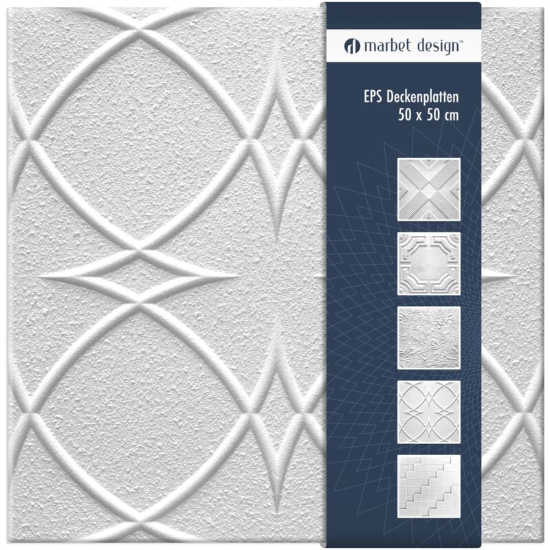 Dalles plafond polystyrène eps blanc 30 décors différents 50x50cm paquet économique: 10 m² / 40 plaques, Saturn - Marbet Design