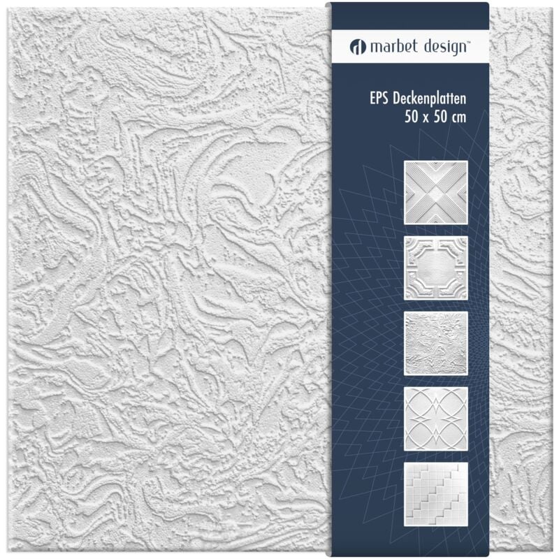 Dalles plafond polystyrène eps blanc 30 décors différents 50x50cm paquet économique: 10 m² / 40 plaques, Monsun - Marbet Design