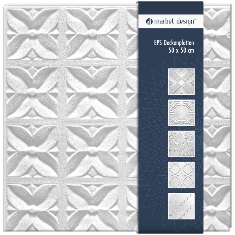 Dalles plafond polystyrène eps blanc 30 décors différents 50x50cm paquet économique: Margareta, Forfait maximum (meilleur prix) - Marbet Design