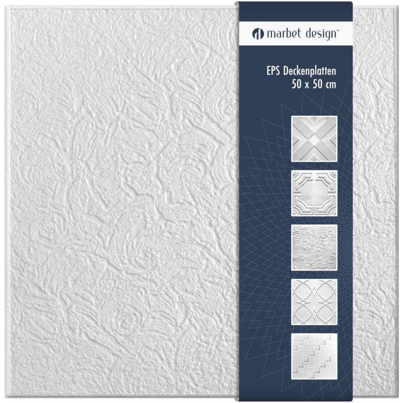 Dalles plafond polystyrène eps blanc 30 décors différents 50x50cm paquet économique: 10 m² / 40 plaques, Tisza - Marbet Design