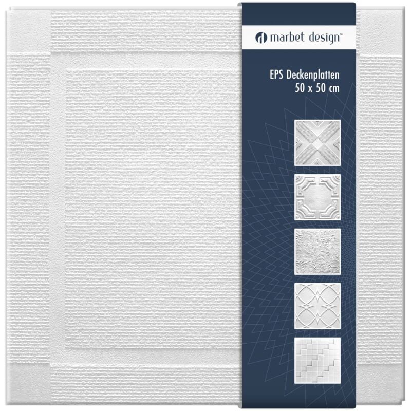 Dalles plafond polystyrène eps blanc 30 décors différents 50x50cm paquet économique: 10 m² / 40 plaques, Atlanta - Marbet Design