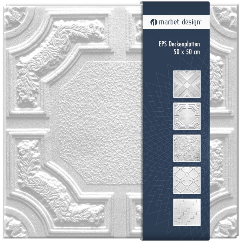 Dalles plafond polystyrène eps blanc 30 décors différents 50x50cm paquet économique: Caracas, Forfait maximum (meilleur prix) - Marbet Design