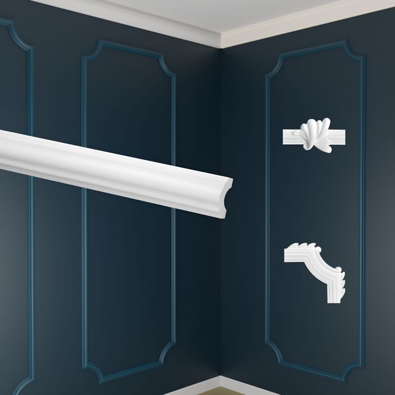 Décoration murale polystyrène blanc - moulures & segments cadre mural: 20 Meter (10 Leisten) (de), Flachleiste E-18 (de) - Marbet Design