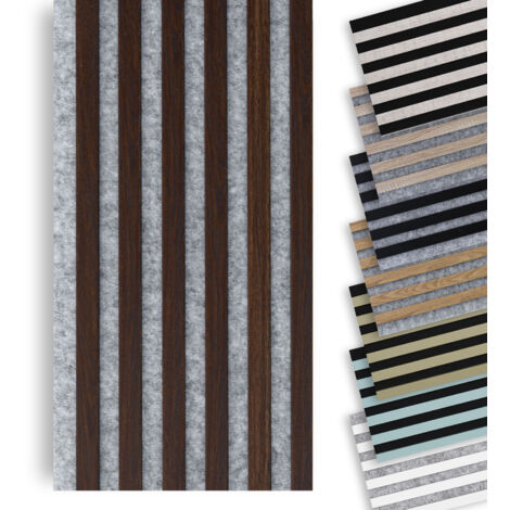 MARBET DESIGN Lamellenwand Woodline 270x30cm Akustikpaneele Holz, Wandpaneele Holzpaneele Wand (0.81m²): Grau - Eiche dunkel, 270x30 cm