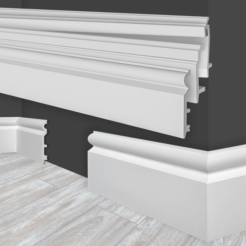 Plinthes en hdps (polystyrène haute densité) blanc, plinthes lumineuses, éclairage indirect led: HF-2 - 120x15 mm (de), 2 Meter / 1 Leiste (de)