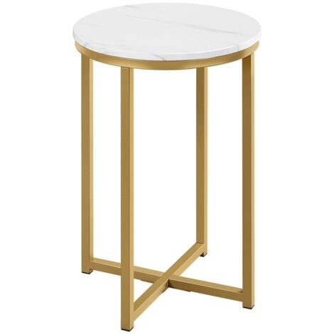 main image of "Marble Effect Side Table, Round End Table with Metal Frame, Small Tea Table Bedside Table with X-Based and Sturdy Metal Legs for Living Room Bedroom, Mustard Gold"