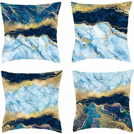 Marble Texture Navy Blue Gold Teal Soft Velvet Cushion Covers Decorative Square Throw Pillow Covers Pillowcase Living Room Sofa Bedroom Car 18 x 18 Inch Set of 4
